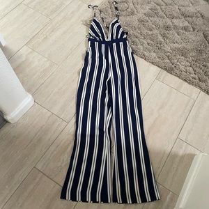 The Jetset Diaries blue and white striped jumpsuit xs